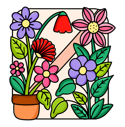 Minimalist floral coloring page with bold outlines and simple shapes for relaxing coloring
