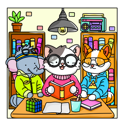 Cute retro coloring page with cozy 80s–90s room, bold line art and nostalgic details